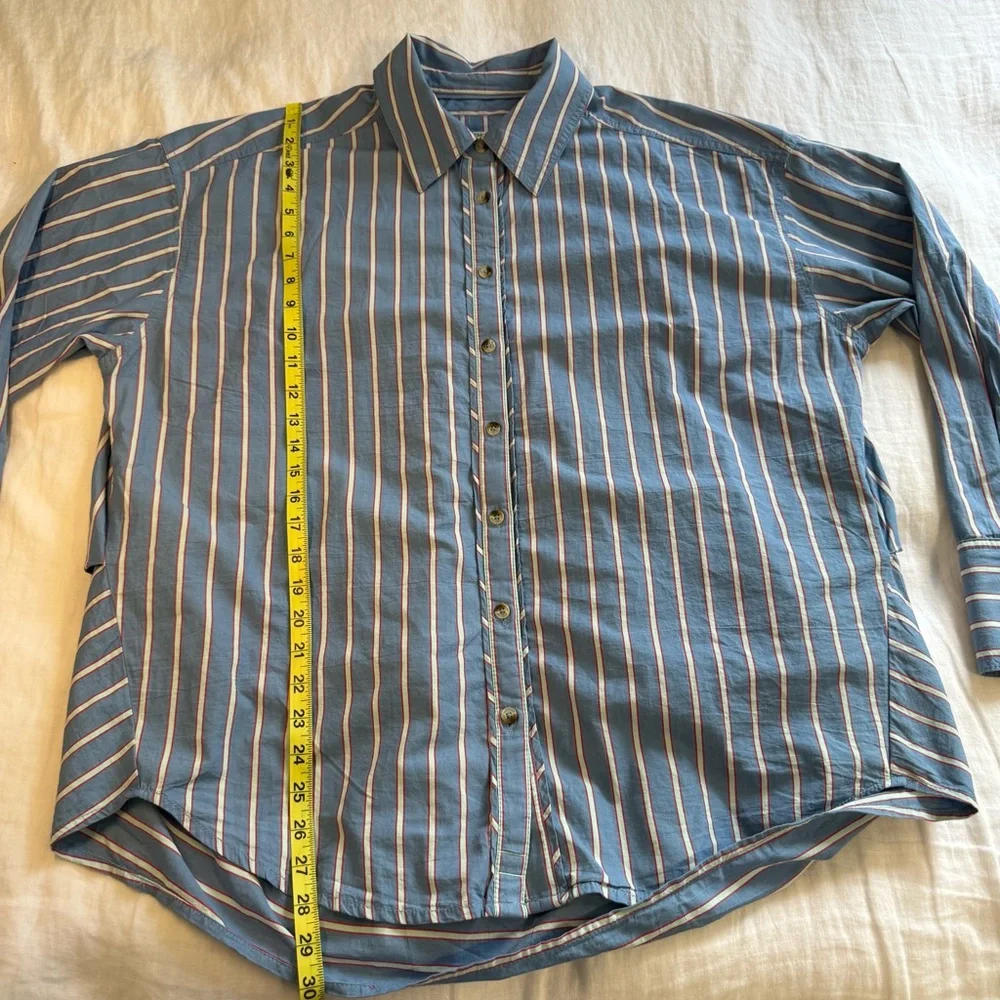 FREE PEOPLE We The Free Striped Varsity Vibes Shirt / Blue Combo - Picture 13 of 15